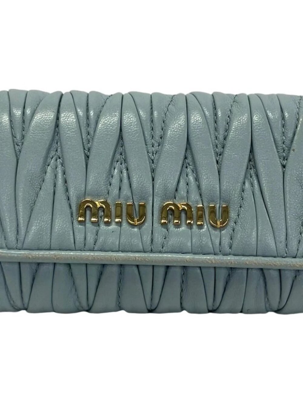 miu miu Matelasse 5PG222 Light Blue Leather Key Case